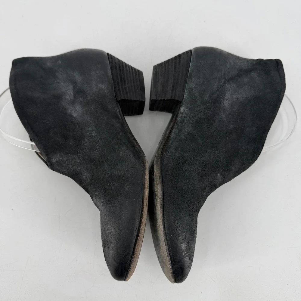 Elisanero Leather Ankle Boots Women 38 Black V-Cut Distressed Avant Garde Goth‎